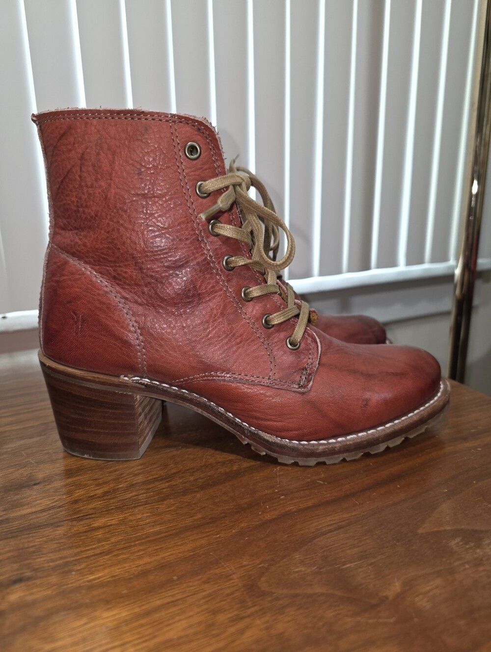 Frye Sabrina 6G Burnt Red Leather Boots 8 Womens